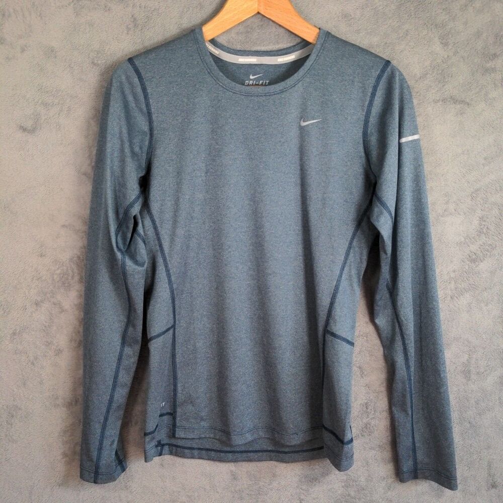 Nike Running Miler Long Sleeve Shirt Sz Small Heather Blue Dri-Fit Athletic Top